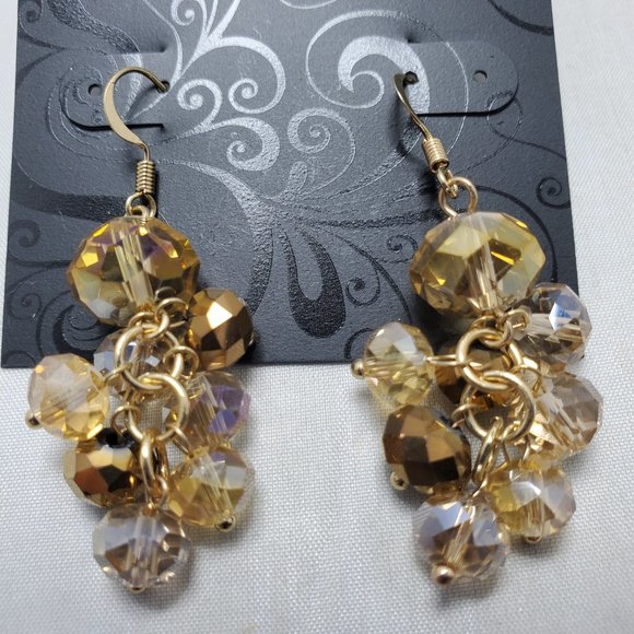 topaz cluster beaded gold fish hook earring - Picture 3 of 5